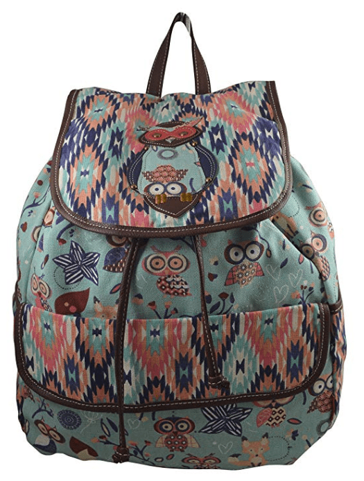 Unionbay Fashion Girls Women's Owl Fox Elephant Butterfly Print Canvas Travel Backpack Rucksack/Sling Backpack