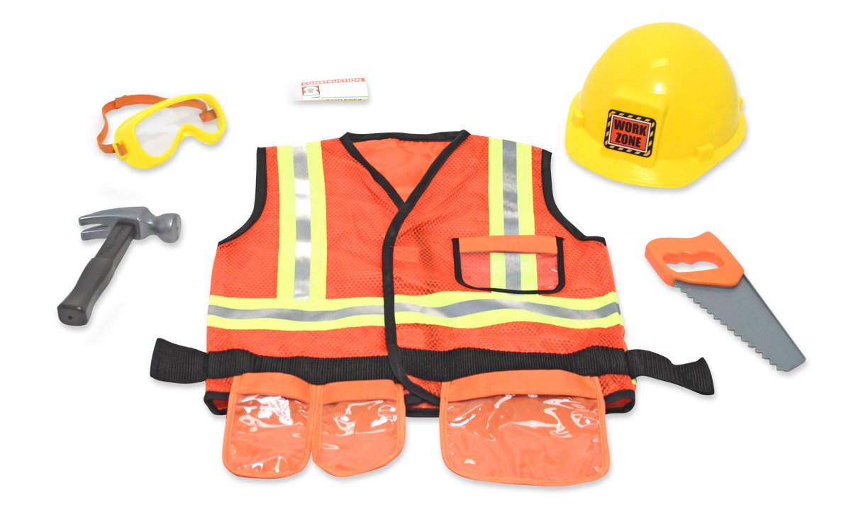 Melissa & Doug Construction Worker Role Play Costume Dress-Up Set (6 pcs)