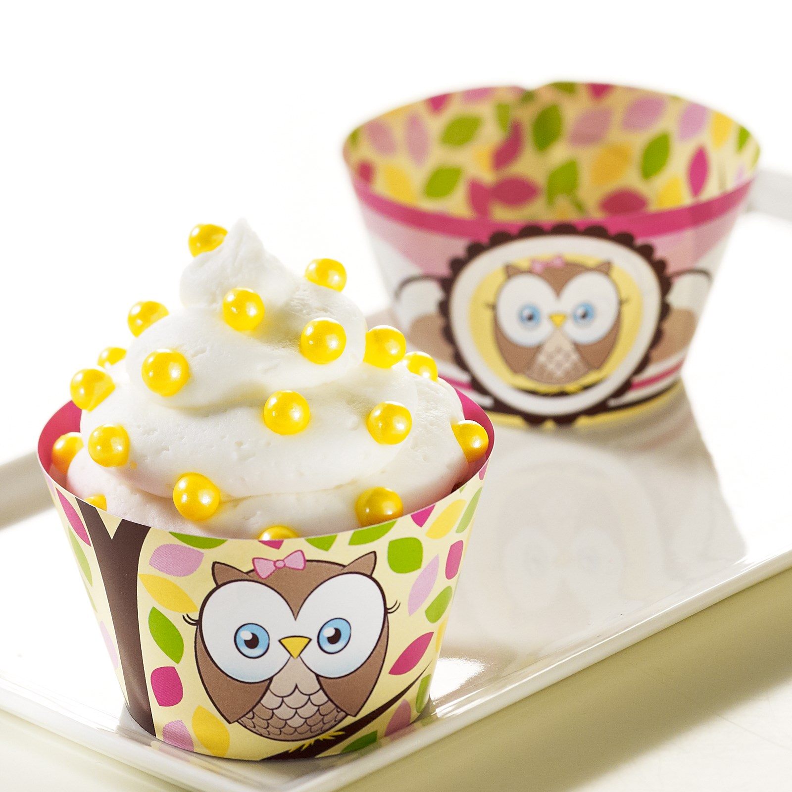 Look Whoo's 1 Pink Reversible Cupcake Wrappers