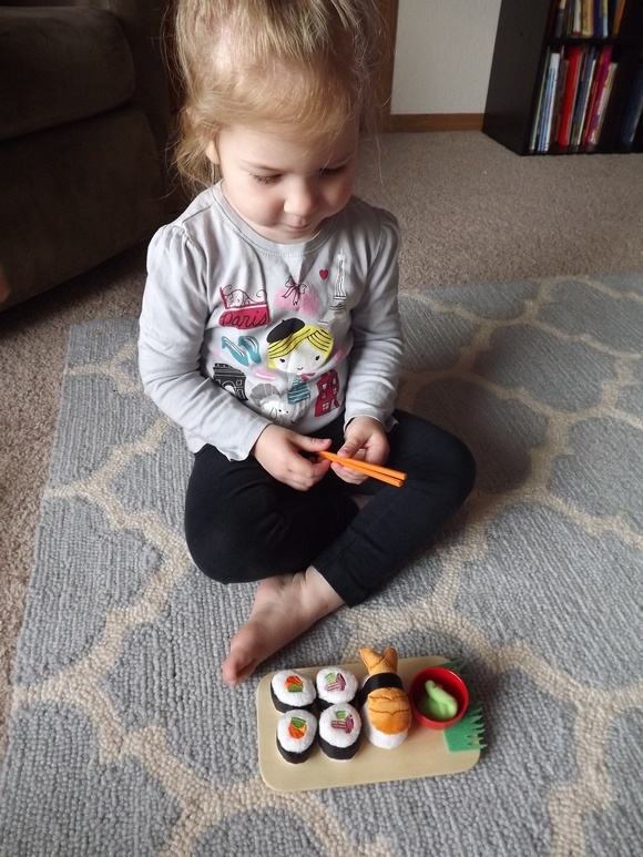 Playing sushi chef with HABA sushi set- Haba Review