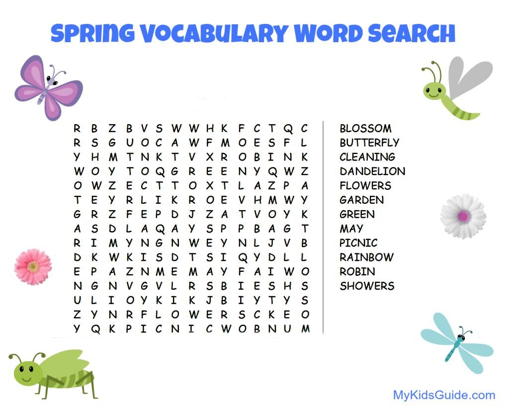 Free Printable: Spring Vocabulary Word Search for Kids