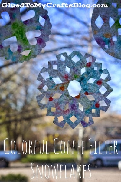 Colorful Coffee Filter Snowflake winter craft for kids